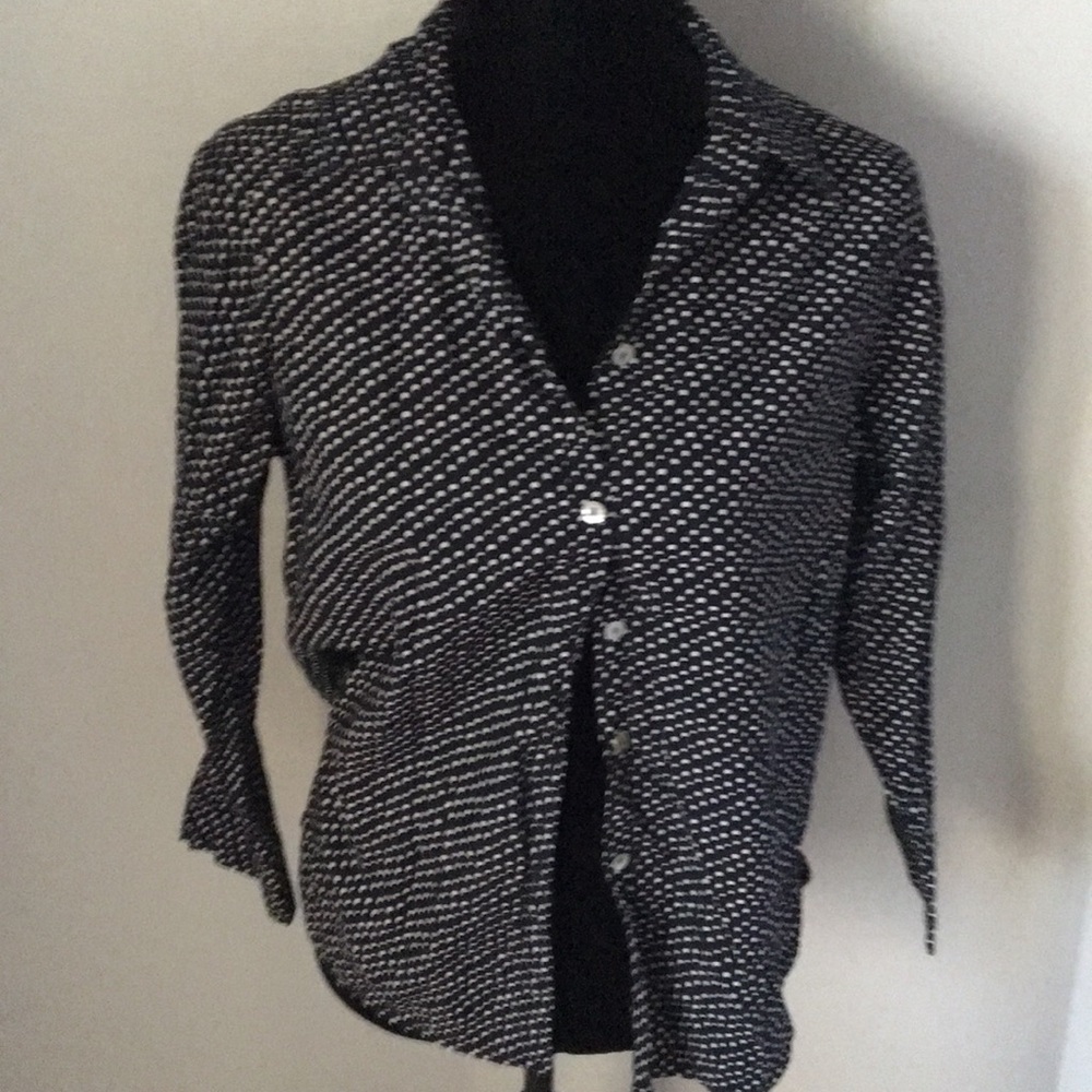 Black poka dot button up